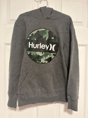 Hurley kids Gray Hoodie with Green Camo Logo